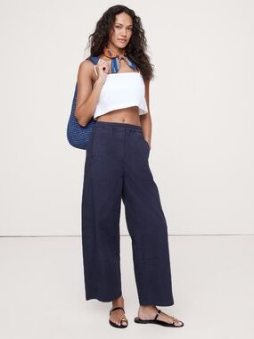 BANANA REPUBLIC MID-RISE RELAXED PAINTER PULL-ON PANT - NAVY - SIZE M